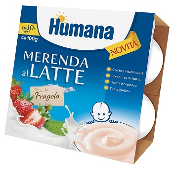 HUMANA MERENDA AL LATTE GUSTO FRAGOLA 100 G 4 PEZZI - pharmaluna