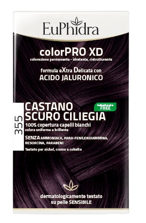 EUPHIDRA COLORPRO XD 355 CASTANO SCURO CILIEGIA GEL COLORANTE CAPELLI IN FLACONE + ATTIVANTE + BALSAMO + GUANTI - pharmaluna