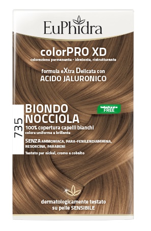 EUPHIDRA COLORPRO XD 735 BIONDO NOCCIOLA GEL COLORANTE CAPELLI IN FLACONE + ATTIVANTE + BALSAMO + GUANTI - pharmaluna