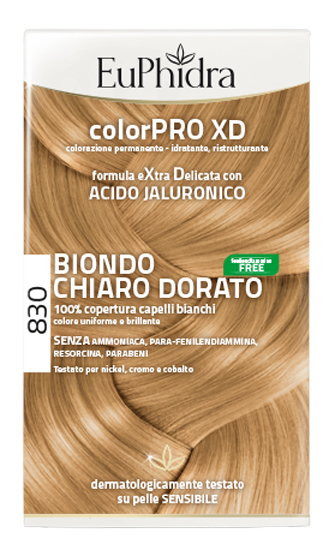 EUPHIDRA COLORPRO XD 830 BIONDO CHIARO DORATO GEL COLORANTE CAPELLI IN FLACONE + ATTIVANTE + BALSAMO + GUANTI - pharmaluna