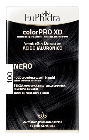 EUPHIDRA COLORPRO XD 100 NERO GEL COLORANTE CAPELLI IN FLACONE + ATTIVANTE + BALSAMO + GUANTI - pharmaluna
