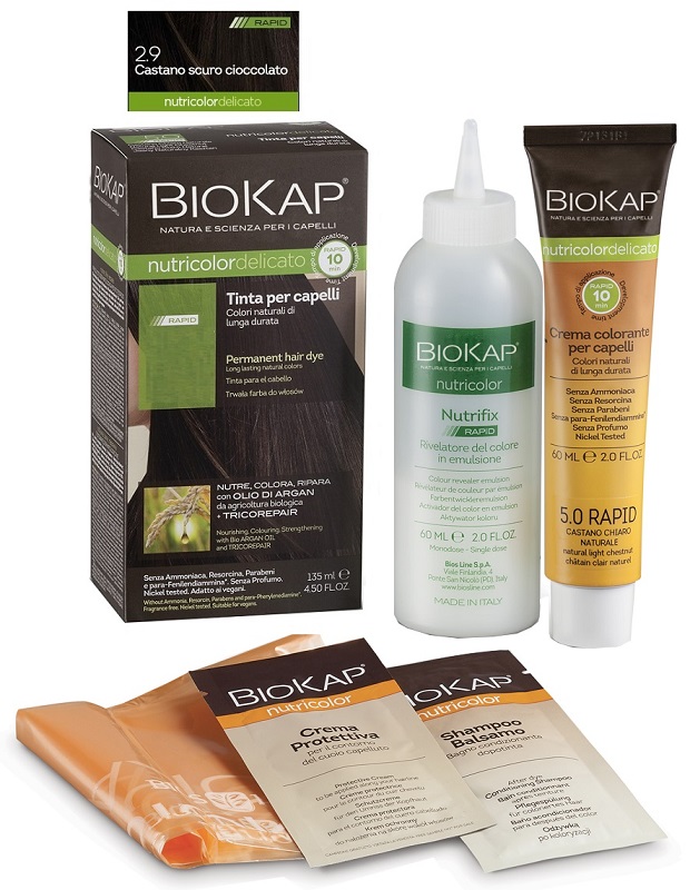 BIOS LINE  BIOKAP NUTRICOLOR DELICATO RAPID TINTA 2,9 CASTANO SCURO CIOCCOLATO 135 ML - pharmaluna