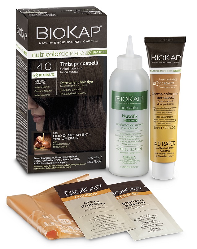 BIOS LINE  BIOKAP NUTRICOLOR DELICATO RAPID TINTA 4,00 CASTANO NATURALE 135 ML - pharmaluna