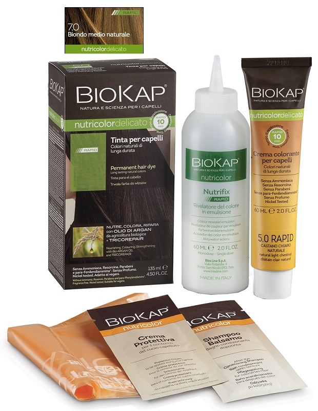 BIOS LINE  BIOKAP NUTRICOLOR DELICATO RAPID TINTA 7,0 BIONDO MEDIO NATURALE 135 ML - pharmaluna