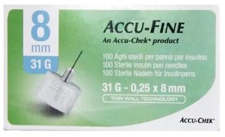 AGO PER PENNA DA INSULINA ACCU-FINE PEN NEEDLE ACCU-CHEK GAUGE 31 X 8MM 100 PEZZI - pharmaluna