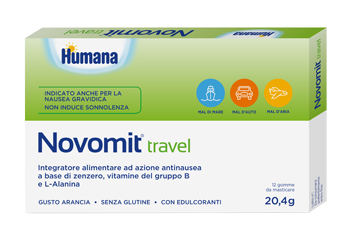 NOVOMIT TRAVEL 12 GOMME DA MASTICARE GUSTO ARANCIA - pharmaluna