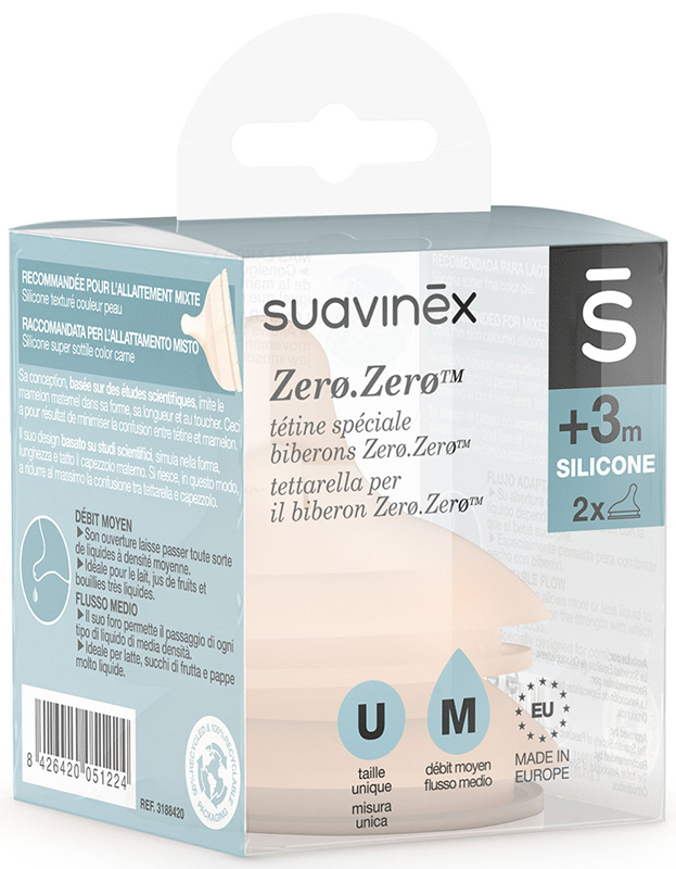 SUAVINEX ZERO ZERO TETTARELLA BIBERON ANTICOLICA M FLUSSO MEDIO 2 PEZZI - pharmaluna