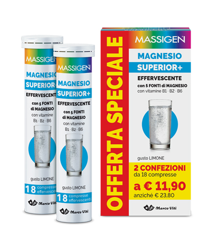 MASSIGEN MAGNESIO SUPERIOR 18+18 COMPRESSE EFFERVESCENTI - pharmaluna
