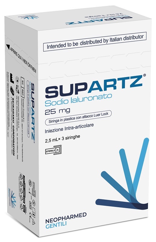 SIRINGA PRERIEMPITA INTRA-ARTICOLARE SUPARTZ ACIDO IALURONICO 25 MG 2,5 ML 3 PEZZI - pharmaluna
