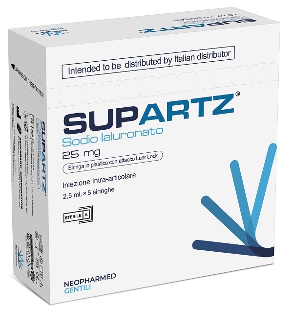 SIRINGA PRERIEMPITA INTRA-ARTICOLARE SUPARTZ ACIDO IALURONICO 25 MG 2,5 ML 5 PEZZI - pharmaluna