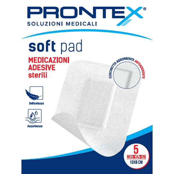 MEDICAZIONE ADESIVA STERILE PRONTEX SOFT PAD 10X8 CM 5 PEZZI - pharmaluna
