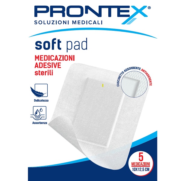 MEDICAZIONE ADESIVA STERILE PRONTEX SOFT PAD 10X12,5 CM 5 PEZZI - pharmaluna
