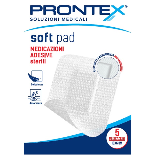MEDICAZIONE ADESIVA STERILE PRONTEX SOFT PAD 10X6 CM 5 PEZZI - pharmaluna