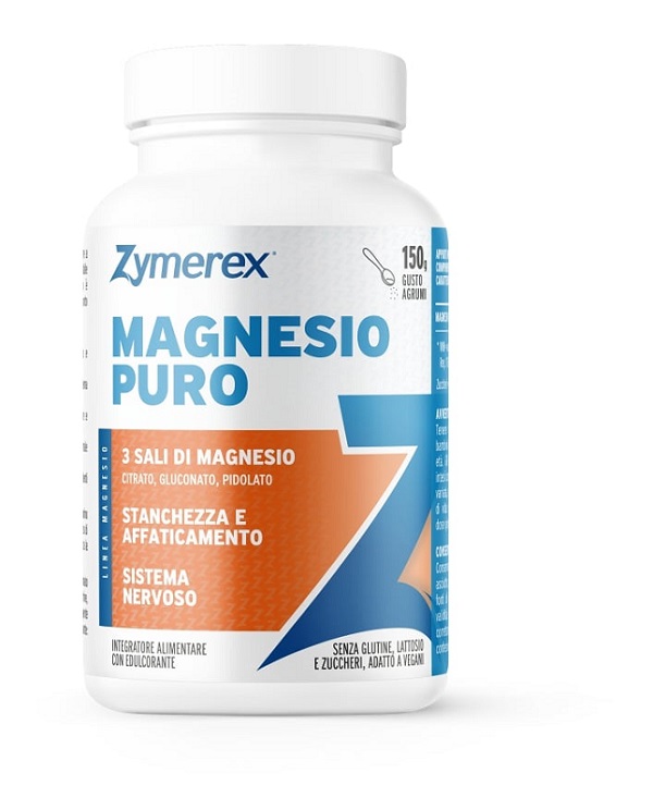 ZYMEREX MAGNESIO PURO 150 G GUSTO AGRUMI CON EDULCORANTE SENZA ZUCCHERI SENZA GLUTINE SENZA LATTOSIO - pharmaluna