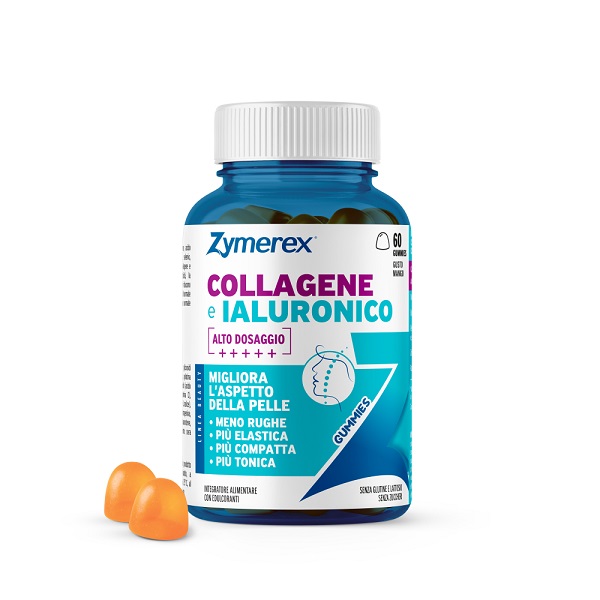 ZYMEREX COLLAGENE IALURONICO 60 GUMMIES GUSTO MANGO CON EDULCORANTI SENZA ZUCCHERI SENZA GLUTINE SENZA LATTOSIO - pharmaluna