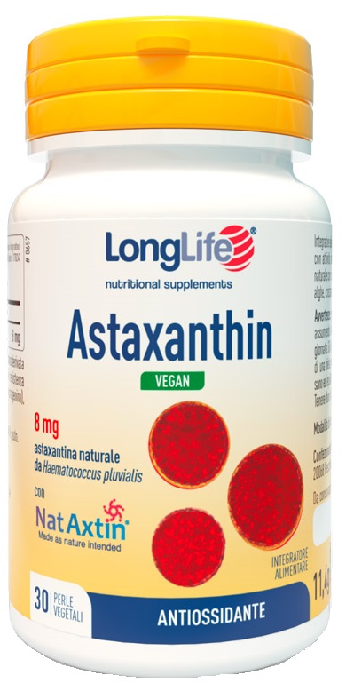 LONGLIFE ASTAXANTHIN VEGAN 8 MG 30 PERLE VEGETALI SENZA GLUTINE - pharmaluna