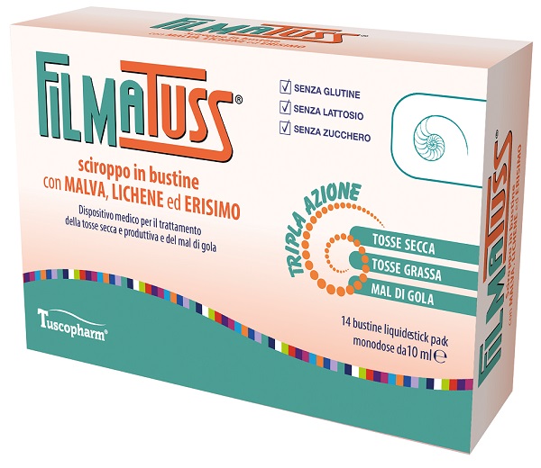 FILMATUSS SCIROPPO 14 BUSTINE LIQUID STICK PACK DA 10 ML - pharmaluna