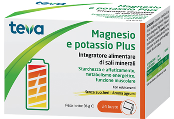 MAGNESIO POTASSIO PLUS TEVA 24 BUSTINE SENZA ZUCCHERI AROMA AGRUMI - pharmaluna