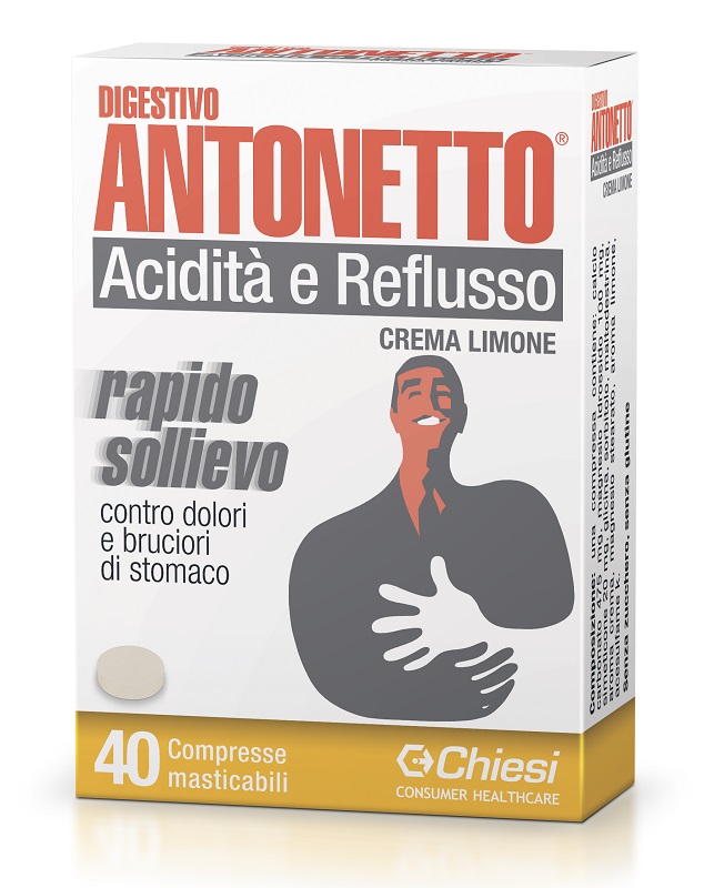 DIGESTIVO ANTONETTO ACIDITA' E REFLUSSO CREMA AL LIMONE 40 COMPRESSE MASTICABILI - pharmaluna