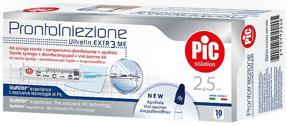 SIRINGA PIC SOLUTION PRONTO INIEZIONE 2,5 ML AGO GAUGE 23 1 1/4 10 PEZZI - pharmaluna
