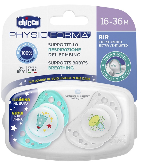 CHICCO SUCCHIETTO AIR LUMI IN SILICONE 16-36 MESI 2 PEZZI - pharmaluna
