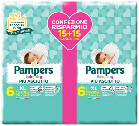 PAMPERS BABY DRY DUO DWCT XL 30 PEZZI - pharmaluna