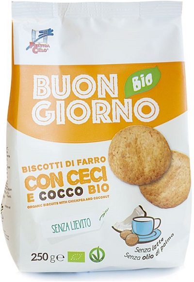 BUONGIORNOBIO BISCOTTI  DI FARRO CECI & COCCO SENZA LIEVITO - pharmaluna