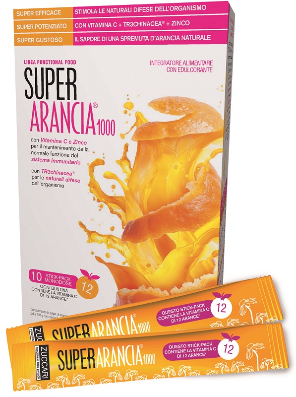 SUPER ARANCIA 1000 10 STICK PACK MONODOSE DA 3,7G INTEGRATORE ALIMENTARE CON EDULCORANTE - pharmaluna