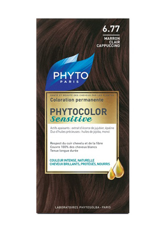 PHYTOCOLOR SENSITIVE 6.77  CASTANO CHIARO NOCCIOLA 1 LOZIONE LIQUIDA 60 ML + 1 CREMA 40 ML + 1 BALSAMO 12 ML + FOGLIETTO DI ISTRUZIONI + GUANTI LATTICE - pharmaluna