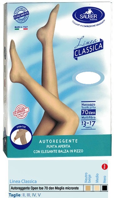 SAUBER AUTOREGGENTE OPEN TOE MAGLIA MICRORETE 70 DEN COLORE NEUTRO BEIGE TAGLIA 2 LINEA CLASSICA - pharmaluna