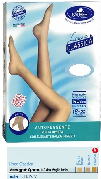 SAUBER AUTOREGGENTE OPEN TOE MAGLIA LISCIA 140 DEN COLORE NEUTRO BEIGE TAGLIA 5 LINEA CLASSICA - pharmaluna