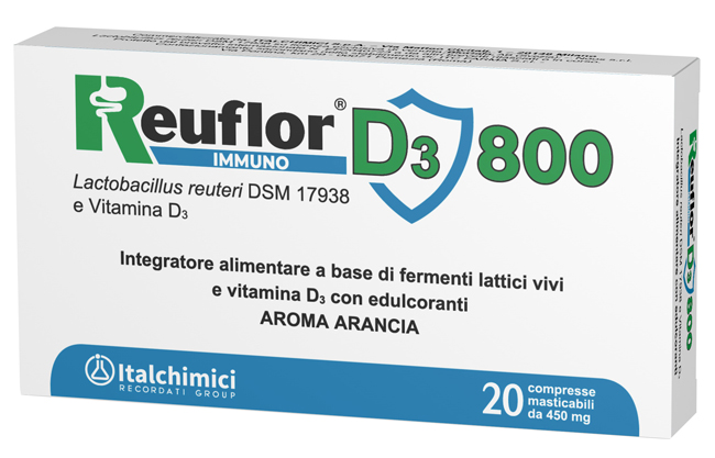REUFLOR D3 800 20 COMPRESSE MASTICABILI AROMA ARANCIA - pharmaluna