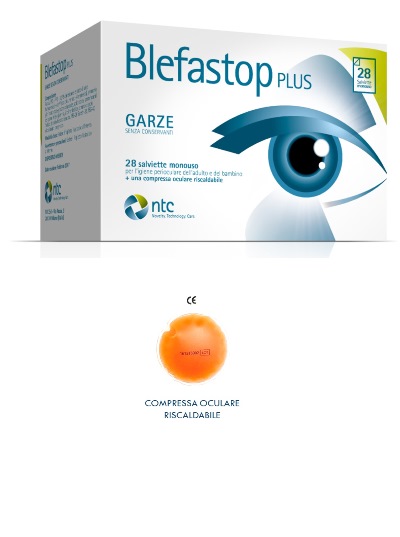 BLEFASTOP PLUS GARZA IN COTONE PIEGATA CON FILO DI BARIO 28 SALVIETTE MONOUSO + 1 COMPRESSA OCULARE RISCALDABILE - pharmaluna