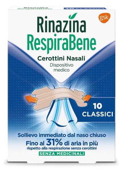 RINAZINA RESPIRABENE CEROTTI NASALI CLASSICI CARTON 10 PEZZI - pharmaluna