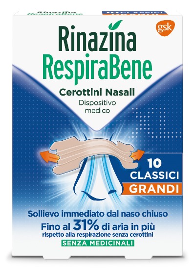 RINAZINA RESPIRABENE CEROTTI NASALI CLASSICI GRANDI CARTON 10 PEZZI - pharmaluna