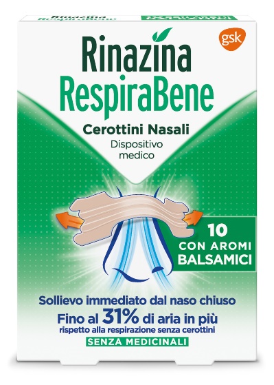 RINAZINA RESPIRABENE CEROTTI NASALI CON AROMI BALSAMICI CARTON 10 PEZZI - pharmaluna