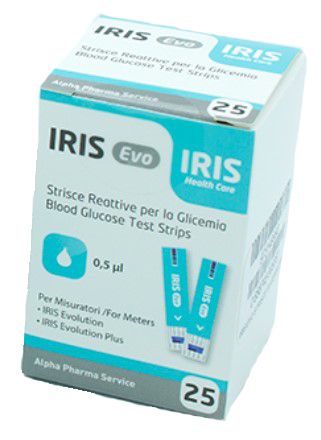 STRISCE MISURAZIONE GLICEMIA IRIS EVO 25 PEZZI - pharmaluna