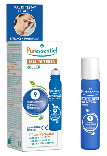 PURESSENTIEL ROLLER MAL DI TESTA AI 9 OLI ESSENZIALI 5 ML - pharmaluna