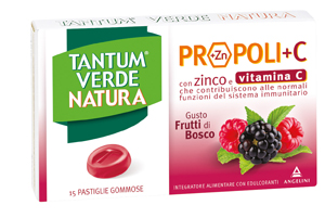 TANTUM VERDE NATURA PROPOLI+C CON ZINCO E VITAMINA C 15 PASTIGLIE GOMMOSE GUSTO FRUTTI DI BOSCO - pharmaluna