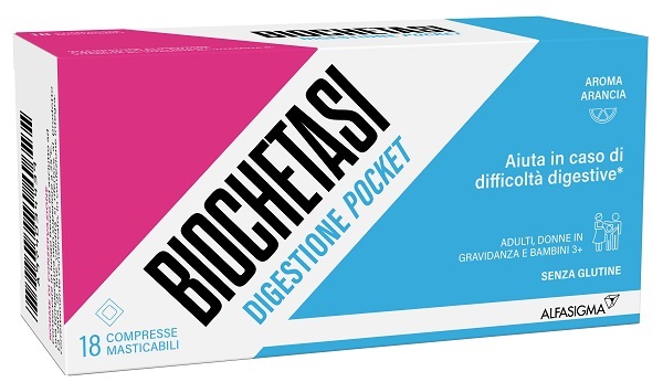 BIOCHETASI DIGESTIONE POCKET 18 COMPRESSE MASTICABILI - pharmaluna