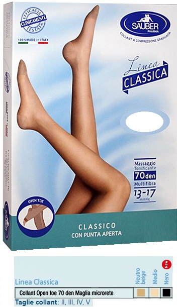 SAUBER COLLANT OPEN TOE MAGLIA MICRORETE 70 DEN COLORE NERO TAGLIA 5 LINEA CLASSICA - pharmaluna