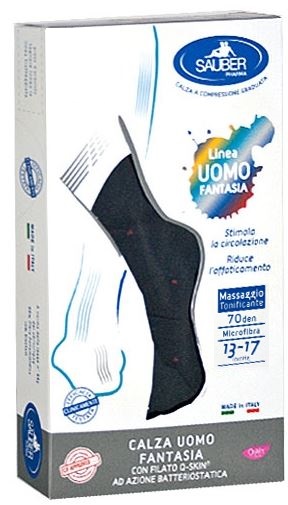 SAUBER CALZA UOMO FANTASIA Q-SKIN 70 DEN BLU POIS ROSSI TAGLIA G - pharmaluna