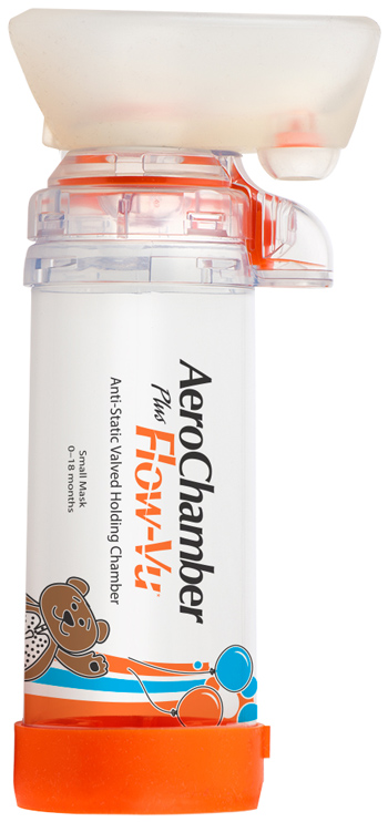 CAMERA DISTANZIATRICE ANTISTATICA AEROCHAMBER PLUS FLOWVU MASCHERA PEDIATRICA SMALL 0-18 MESI ARANCIONE - pharmaluna