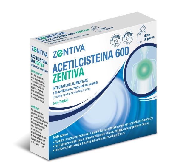 ACETILCISTEINA 600 ZENTIVA 10 BUSTINE BIPARTITE GUSTO TROPICAL - pharmaluna
