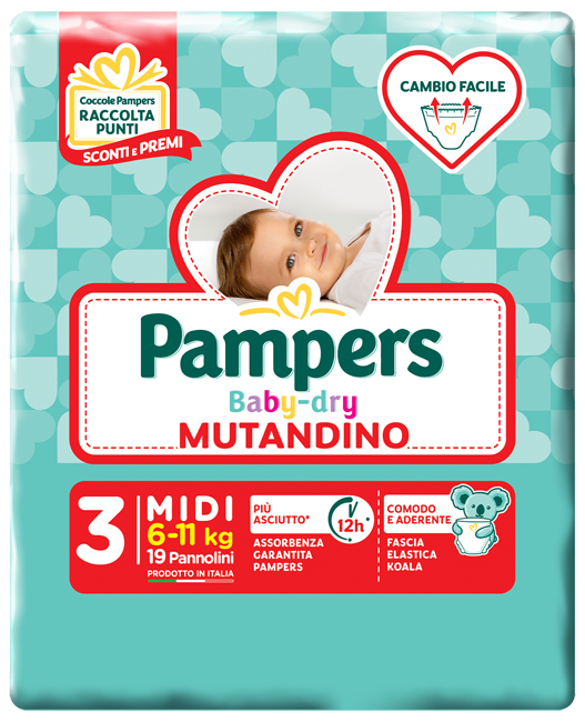 PAMPERS BABY DRY MUTANDINA MIDI SMALL PACK 19 PEZZI - pharmaluna