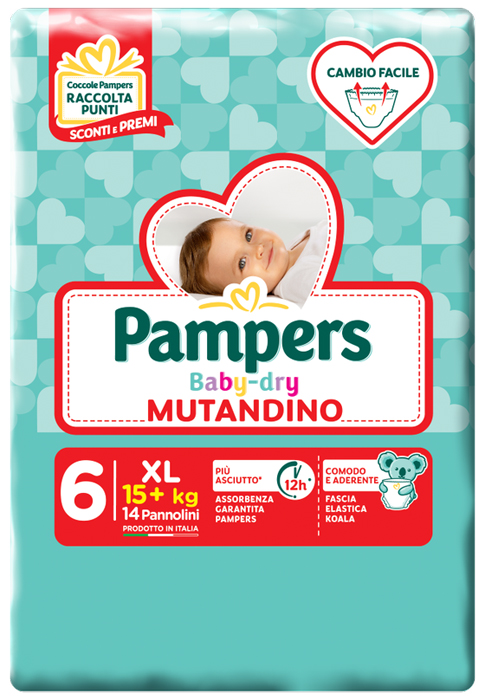 PAMPERS BABY DRY MUTANDINO SM TAGLIA 6 EXTRALARGE SMALL PACK 14 PEZZI - pharmaluna