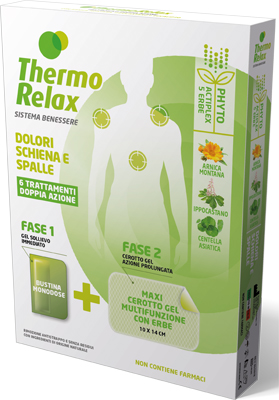 THERMORELAX PHYTO GEL DOLORI SCHIENA E SPALLE FASE 1 GEL SOLLIEVO IMMEDIATO E FASE 2 MAXI CEROTTO GEL MULTIFUNZIONALE CON ERBE 6 PEZZI - pharmaluna