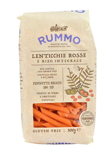 RUMMO PENNETTE RIGATE N 70 LENTICCHIE ROSSE E RISO INTEGRALE 300 G - pharmaluna