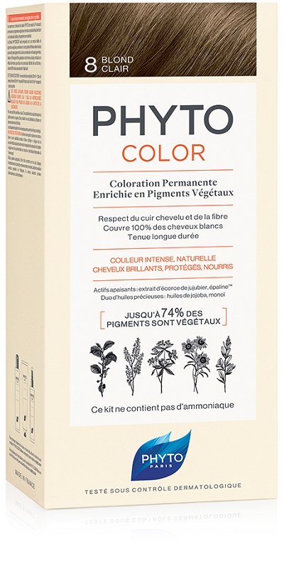 PHYTOCOLOR 8 BIONDO CHIARO 1 LATTE + 1 CREMA + 1 MASCHERA + 1 PAIO DI GUANTI - pharmaluna