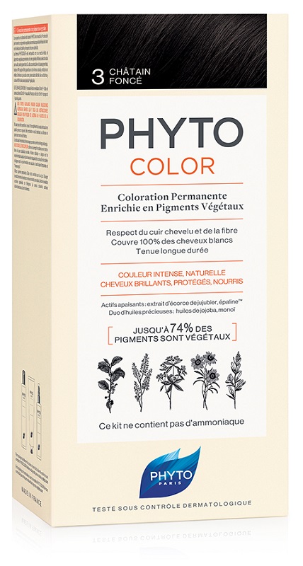 PHYTOCOLOR 3 CASTANO SCURO 1 LATTE + 1 CREMA + 1 MASCHERA + 1 PAIO DI GUANTI - pharmaluna